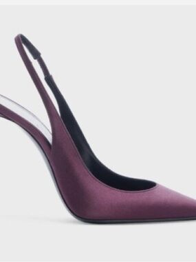 Saint Laurent Plum Satin Slingback Pointed Pump